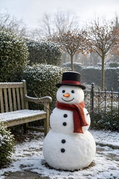 pupazzo di neve allegro nel giardino di casa