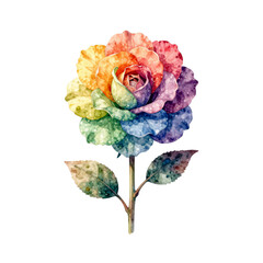 Obraz premium Watercolor rose with petals in rainbow colors and water droplets