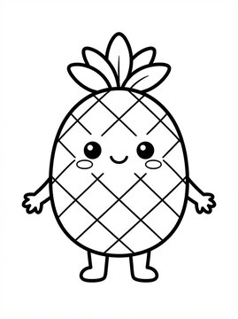cute pineapple character coloring page for children with cheerful tropical fruit artwork