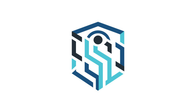 A geometric 3D hexagonal cube logo featuring abstract circuit patterns and a central node represents technology and data.