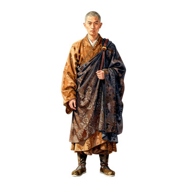 Man in traditional robes standing and looking forward