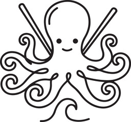 One continuous line drawing of mysterious octopus for seafood restaurant logo identity. Ocean animal mascot concept for Japanese sushi fast food icon. one line Icon drawing © them