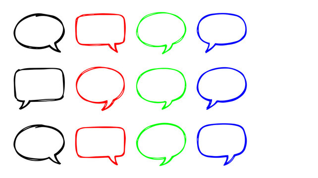 Colorful Hand Drawn Speech Bubble Comic Chat Balloons Set for Dialogue, Message, and Social Media Communication Design

