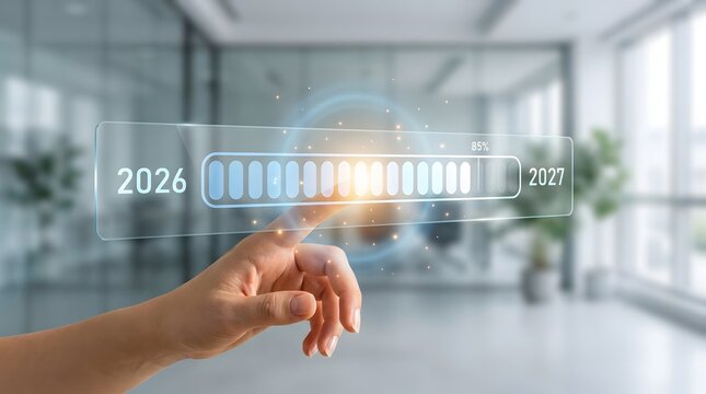 Futuristic 2026 to 2027 Progress Bar with Digital Technology Interface