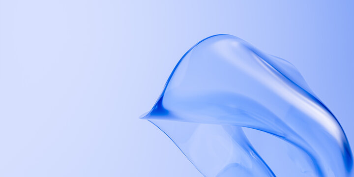 Abstract blue glass fluid wave on clean background for tech