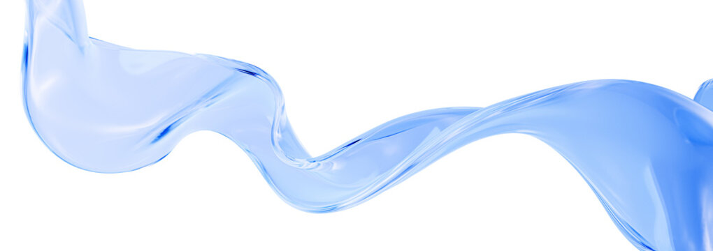 Blue clear water wavy swirl splash isolated on white png background, 3d liquid flowing in form of wave illustration