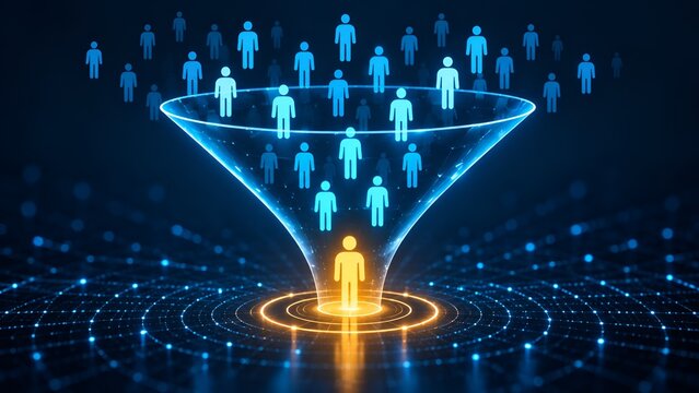 Talent acquisition recruitment funnel concept filtering candidates to find the ideal qualified professional