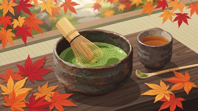 Traditional matcha tea set for japan culture day celebration