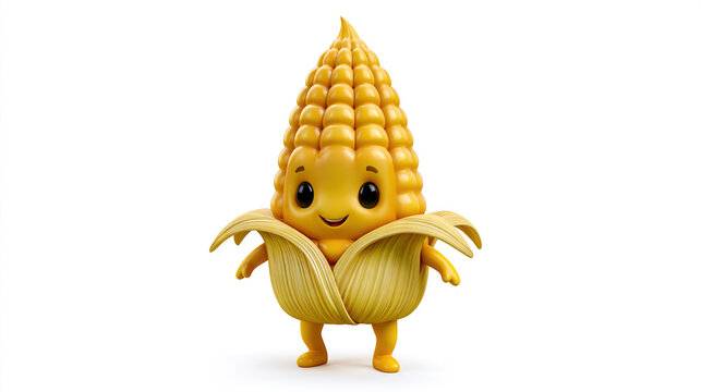 Anthropomorphic Corn Character with Leaves