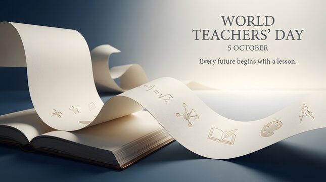 World teachers day concept with open vintage book and educational doodles