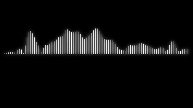 Audio spectrum rhythm line animation, white sound wave visualization on black background, voice recording frequency display, music beat motion, 4K seamless loop,