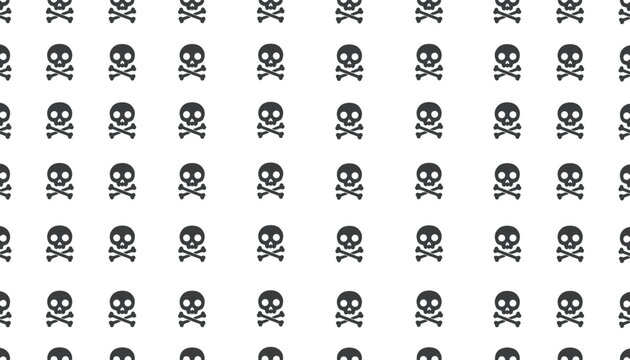Seamless repeating pattern of human skulls and crossbones providing an eerie and edgy design for gothic or Halloween themes.