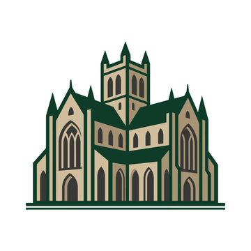 Architectural illustration of a traditional stone cathedral with cathedral