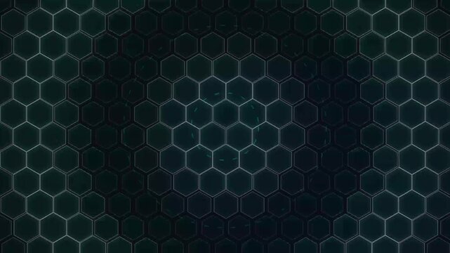 Futuristic dark teal hexagonal grid pattern loop