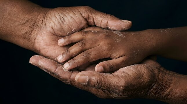 Close up of hands holding together showing love or connection perfectly designed