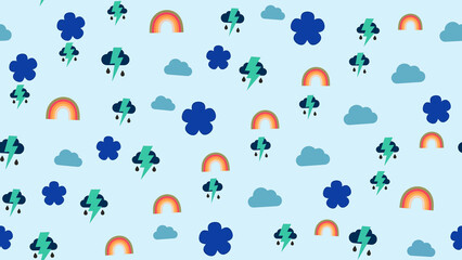 Obraz premium Seamless pattern with clouds, rainbows, and lightning