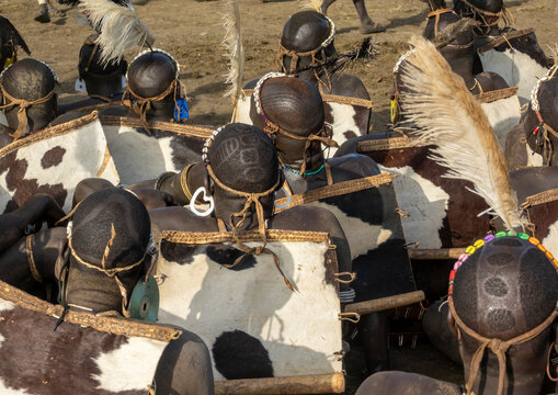 Group of Bodi men at Kael ceremony, Hana, Ethiopia