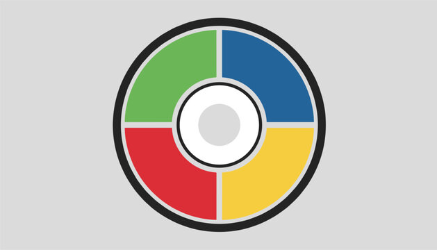 Multi-colored circular segment chart featuring green, blue, red, and yellow quadrants on a gray background.