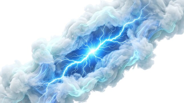 Dramatic lightning bolt strikes through swirling storm clouds on a bright day