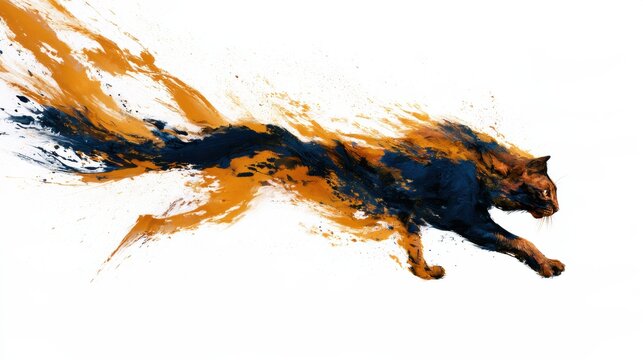 An abstract art piece illustrates a cat form using color wash and ink. The artwork shows loose marks and flowing shapes on a white background.