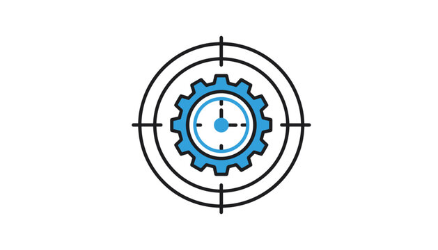 Mechanical gear inside a target reticle symbolising precision engineering and operational efficiency in manufacturing.