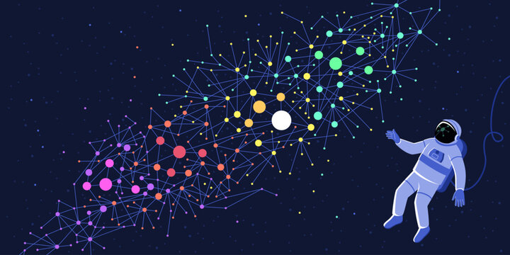 Astronaut exploring the universe and neural networks, LLM and artificial intelligence