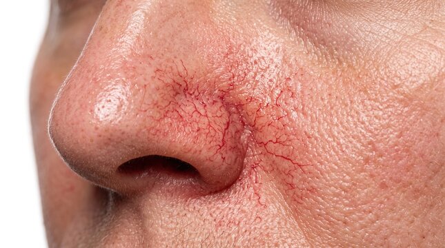 Extreme macro of telangiectasia and broken capillaries on red nose