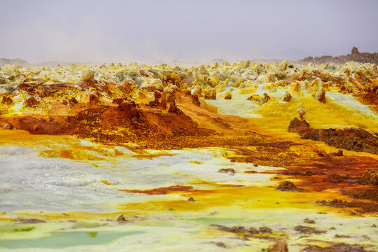 Sulfur terraces and acid pools, Dallol, Ethiopia