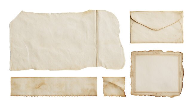 Old vintage paper elements isolated on transparent background