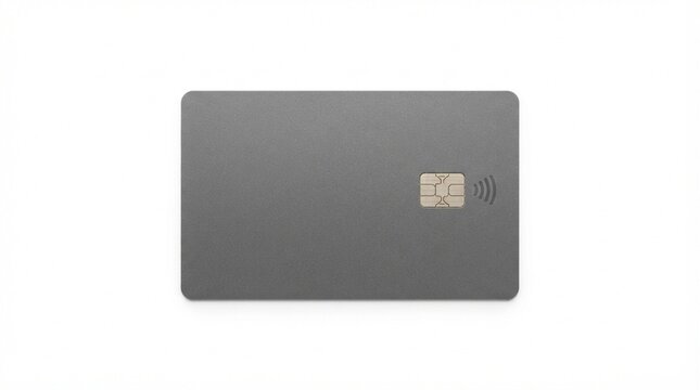 Contactless payment card photo, modern credit card with microchip and wireless symbol on white background