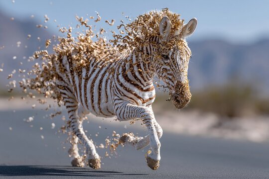 Surreal Zebra Running with Golden Shavings Effect