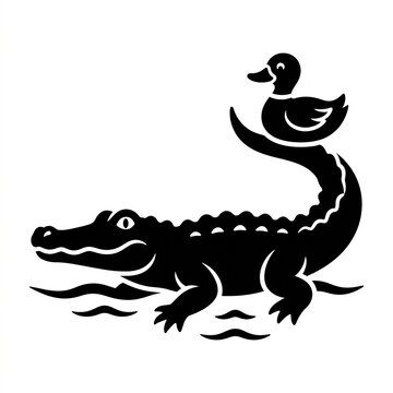 Duck sitting on a crocodile tail silhouette icon