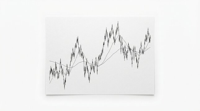 Financial chart printout on white paper showing stock market data fluctuations