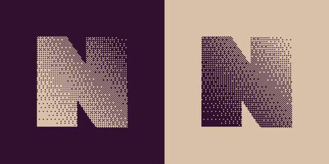 Letter n typography design with textured halftone dot pattern © Creative Fabrica
