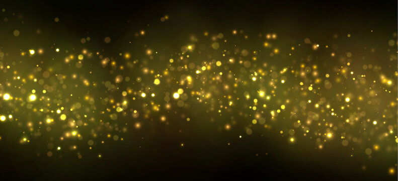 A dense field of golden light bokeh creates a sparkling, ethereal atmosphere. The lights vary in size and glow softly with diffused edges. This shimmering effect adds elegance and warmth.