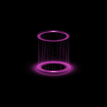 Futuristic glowing pink rings on black background representing technology and digital concepts