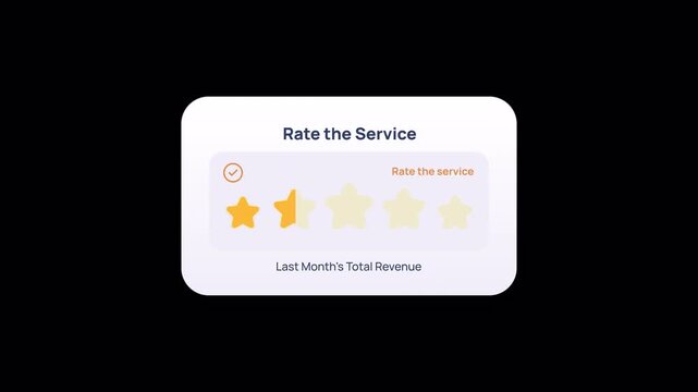 One and a half star rating animation with half filled second star over black. Great for honest reviews, low score displays, and critique graphics.
