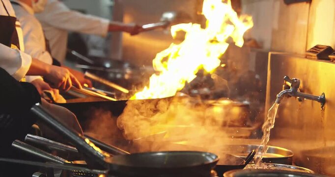 Chef Cooking Stir Fry in Professional Kitchen 4K