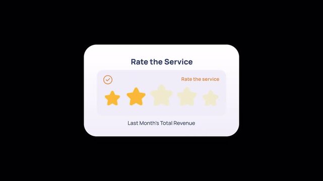 Two star service rating card holding on black background. Perfect for average reviews, product feedback displays, and rating system demos.