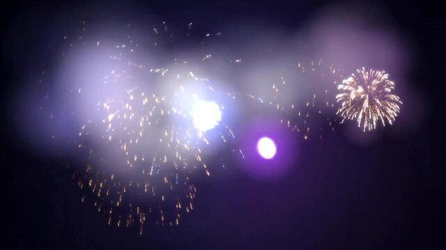Spectacular Colorful Fireworks Show Explosion in Dark Night Sky