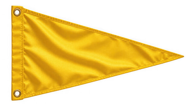 Blank yellow triangular pennant flag on transparent background