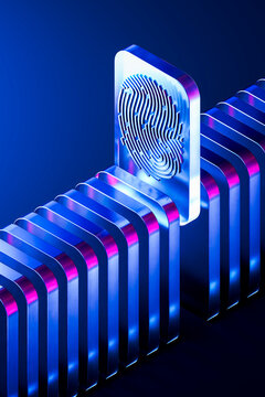 3D fingerprint authentication gateway in blue metallic panel array for biometric access control