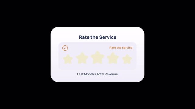 Empty five star rating card revealing with stars popping in on black background. Great for blank review templates, voting widgets, and survey intros.