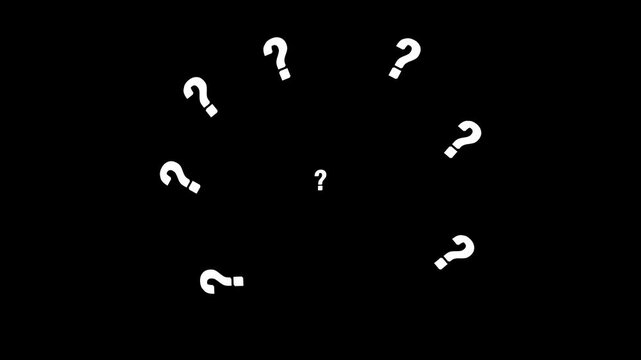 Question mark icon animation on black background, mysterious inquiry symbol blinking with smooth motion, isolated punctuation sign, 4k video footage for educational content and explainer projects
