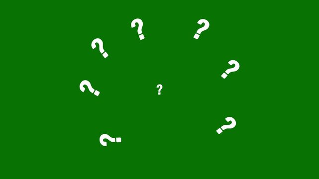 Question mark icon animation on green background, mysterious inquiry symbol blinking with smooth motion, isolated punctuation sign, 4k video footage for educational content and explainer projects