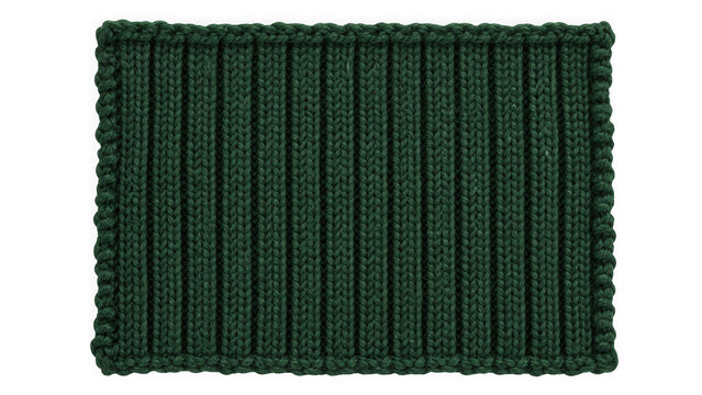 Dark green ribbed knit fabric swatch on transparent background