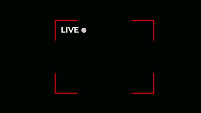 Minimalist live broadcast indicator with red corner brackets on black screen