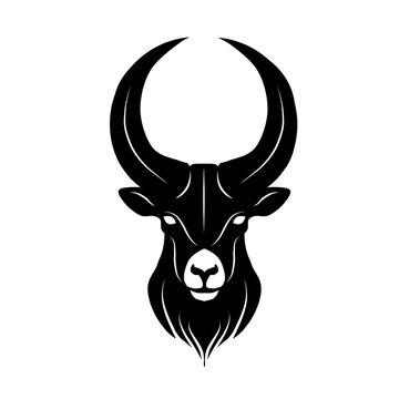 goat head silhouette, Vector silhouette illustration of a horned goat head.