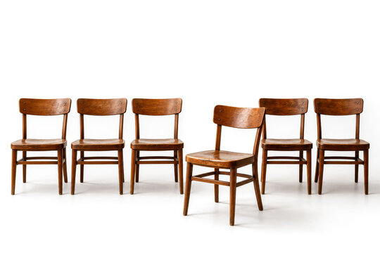 Empty Wooden Chairs with One Pulled Forward as a Volunteer Recruitment Concept