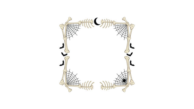 Spooky halloween bone frame border with spider web